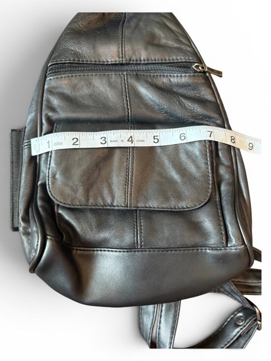 Vintage Black Leather Sling Backpack Crossbody Convertible Mini Backpack Travel main image 7